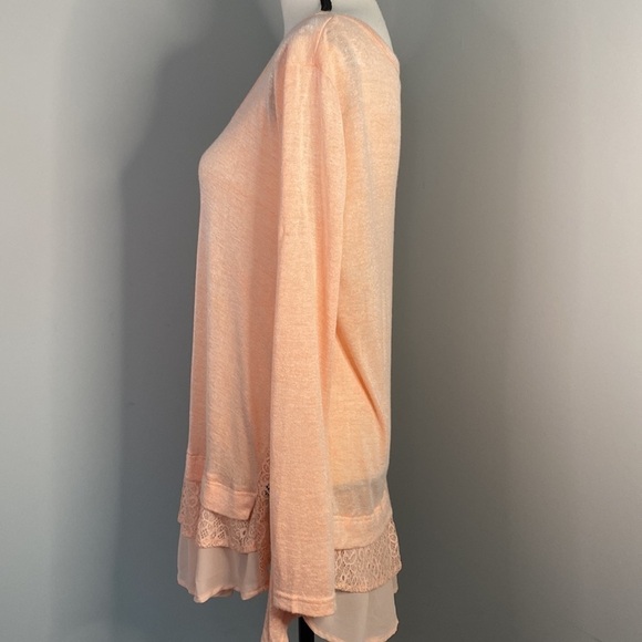 Kori Coral Peach Lace Layered Fall Long Sleeve Top - Picture 4 of 8